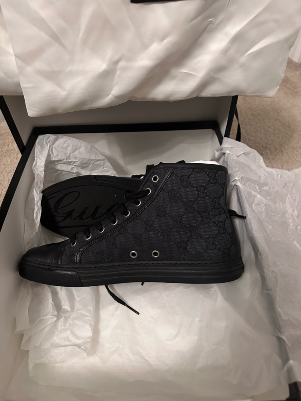 Gucci Men's High-Top GG Canvas Sneaker in Black